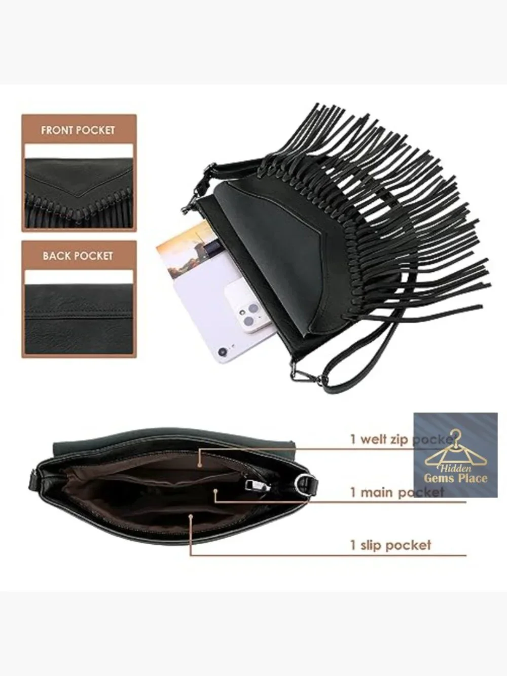 Vintage Fringe Crossbody Tassel Hobo PU Leather Handbag Shoulder Bag